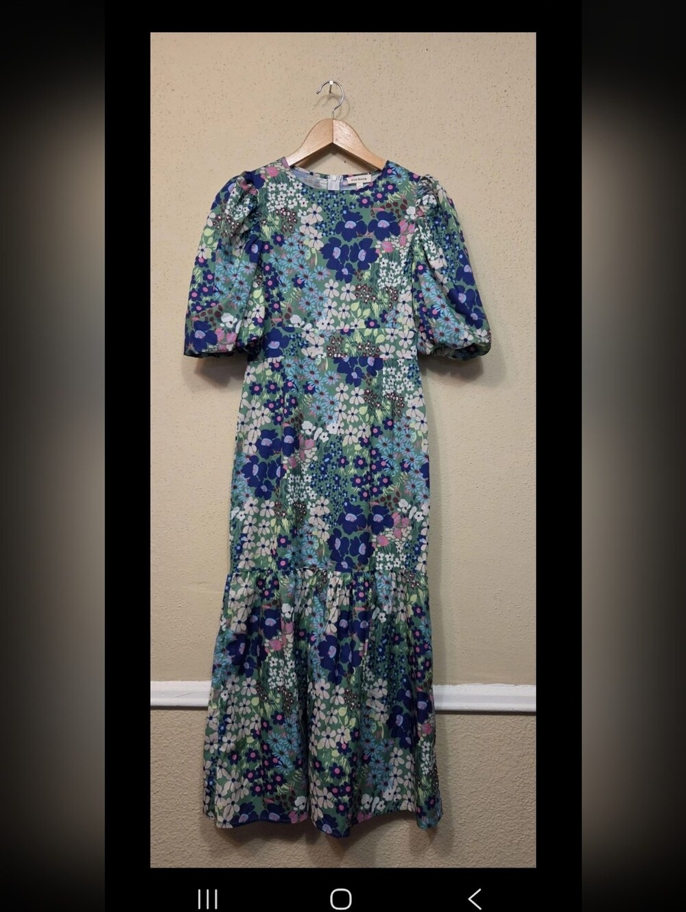 Pink Ripple Dress Womens Medium Puff-Sleeve Floral Maxi